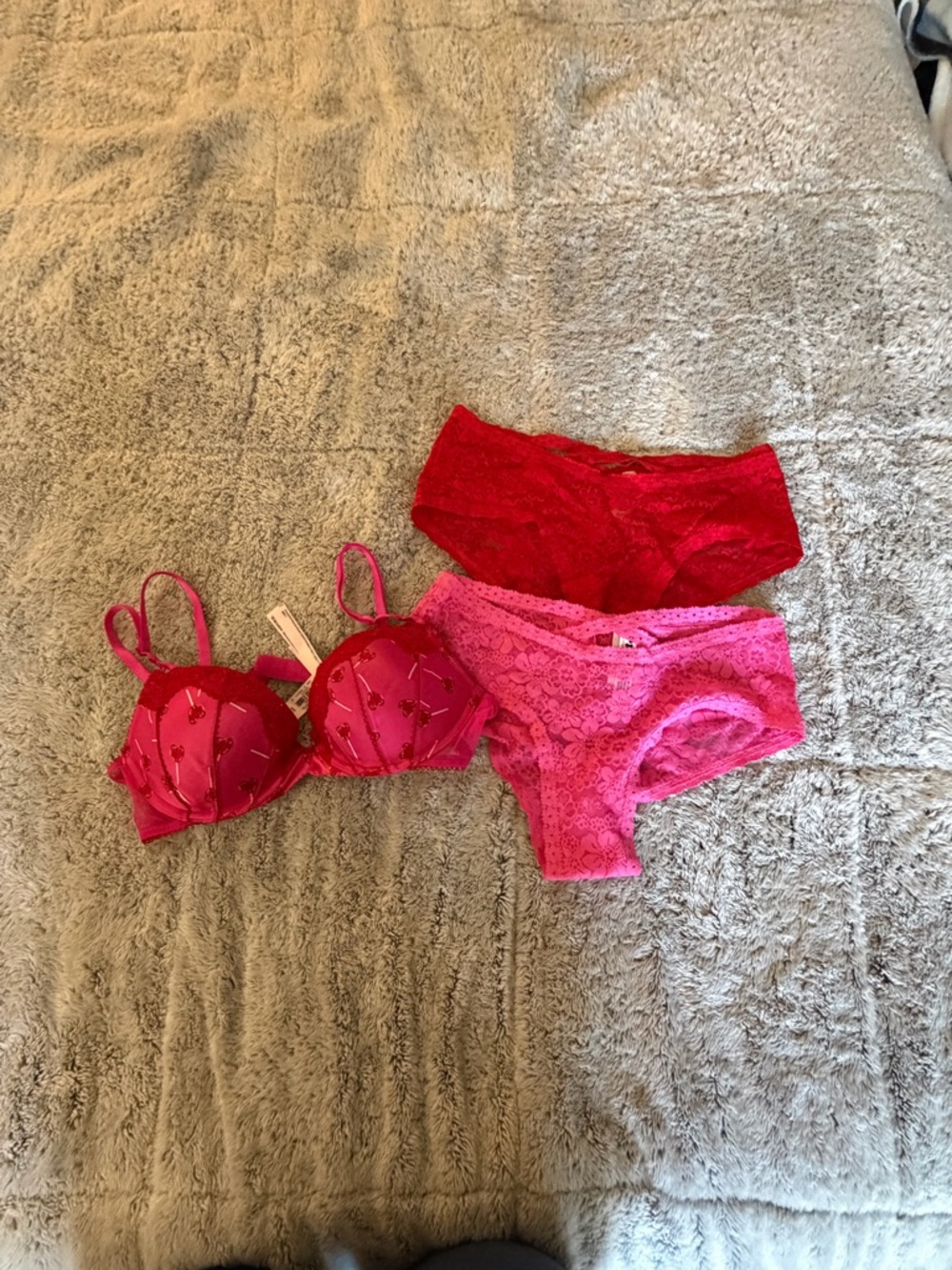 Victoria Secret Valentines Lollipop Pink Lace Bra and Panty Set